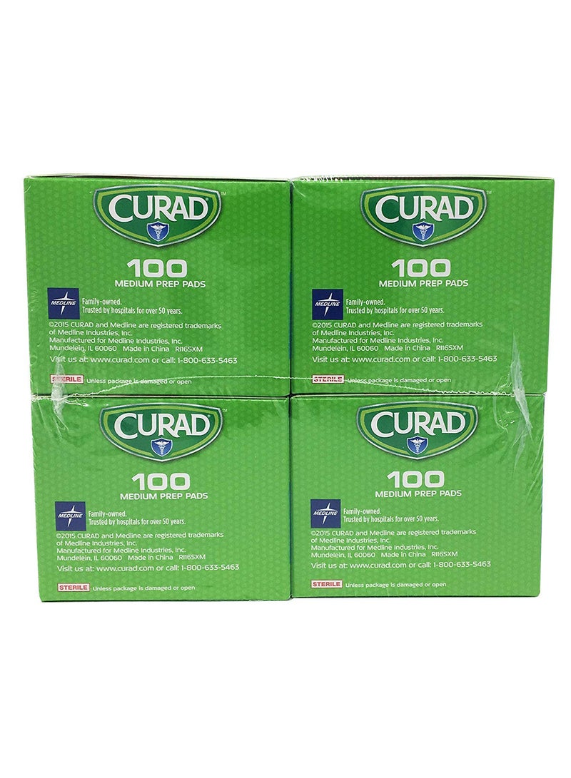 CURAD Alcohol Prep Pads (Pack of 4 Boxes) | 400 Pieces of Medium Isopropyl Alcohol Wipes Individually Wrapped | First Aid Alcohol Swabs for Cuts & Scrapes | Medical Alcohol Pads for General Cleansing
