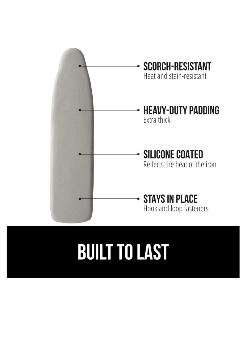 The Original Gorilla Grip ironing board cover silicone coating full size scorch resistant padding elastic edge heavy duty iron pad covers standard boards hook and loop fastener strap silver