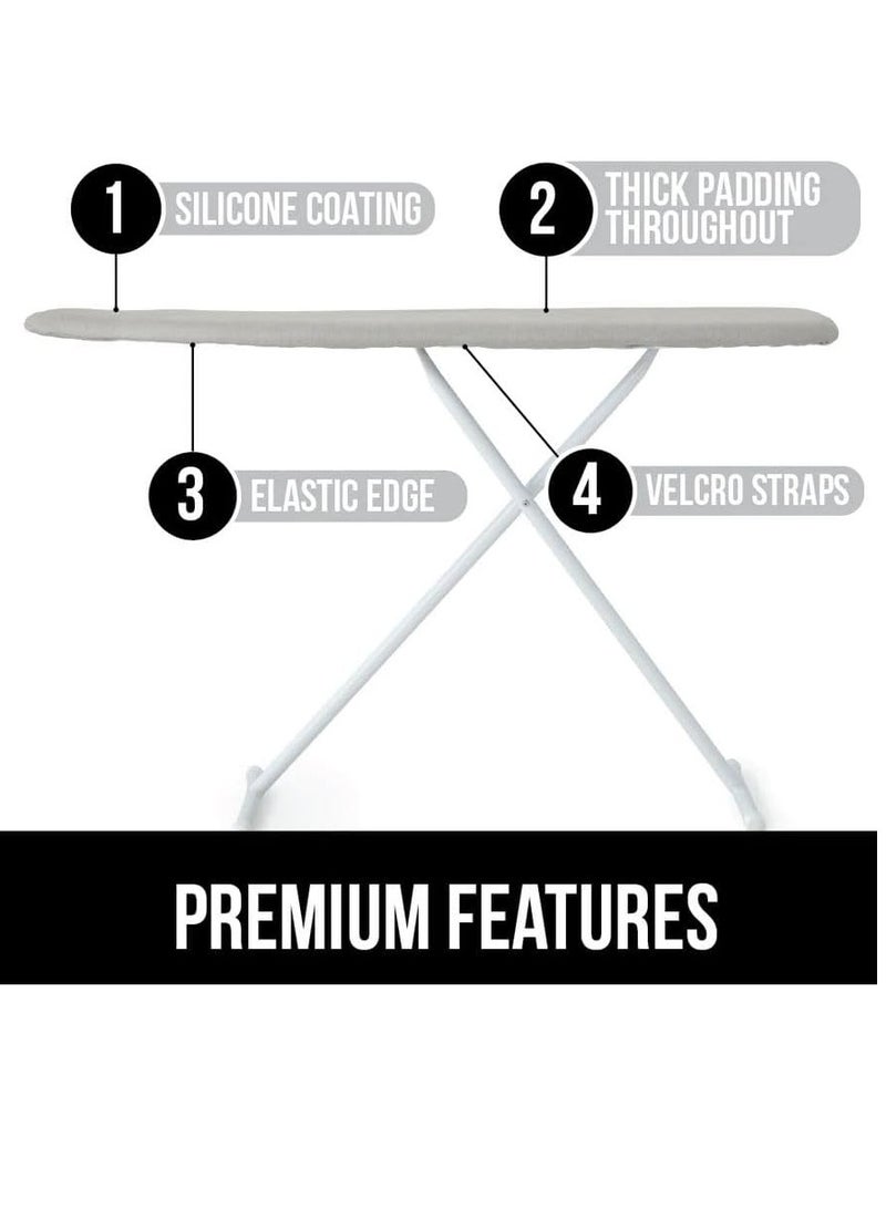 The Original Gorilla Grip ironing board cover silicone coating full size scorch resistant padding elastic edge heavy duty iron pad covers standard boards hook and loop fastener strap silver