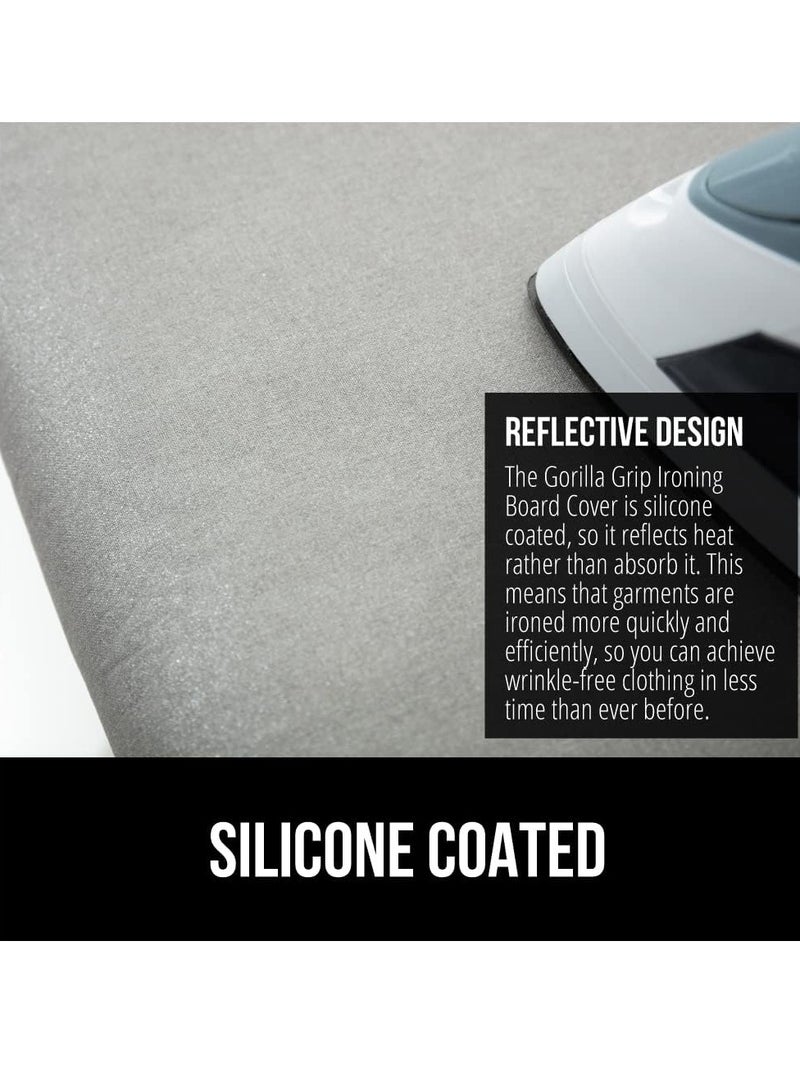 The Original Gorilla Grip ironing board cover silicone coating full size scorch resistant padding elastic edge heavy duty iron pad covers standard boards hook and loop fastener strap silver