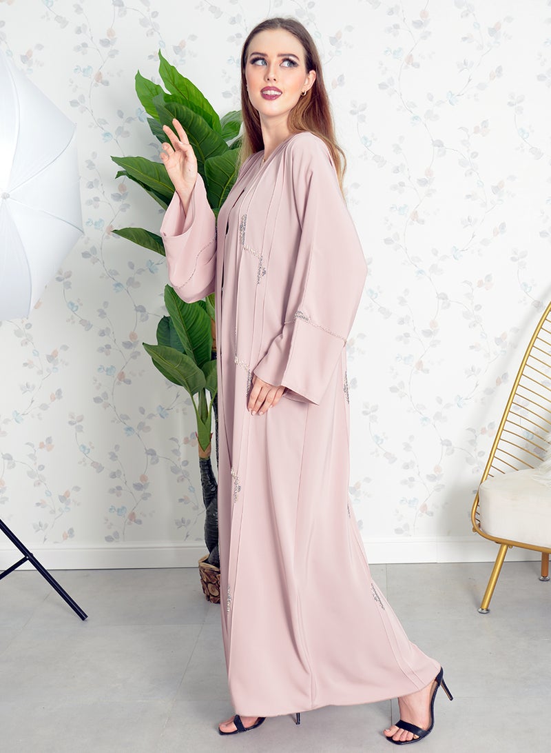 Stylish Beads Embellished Pink Abaya