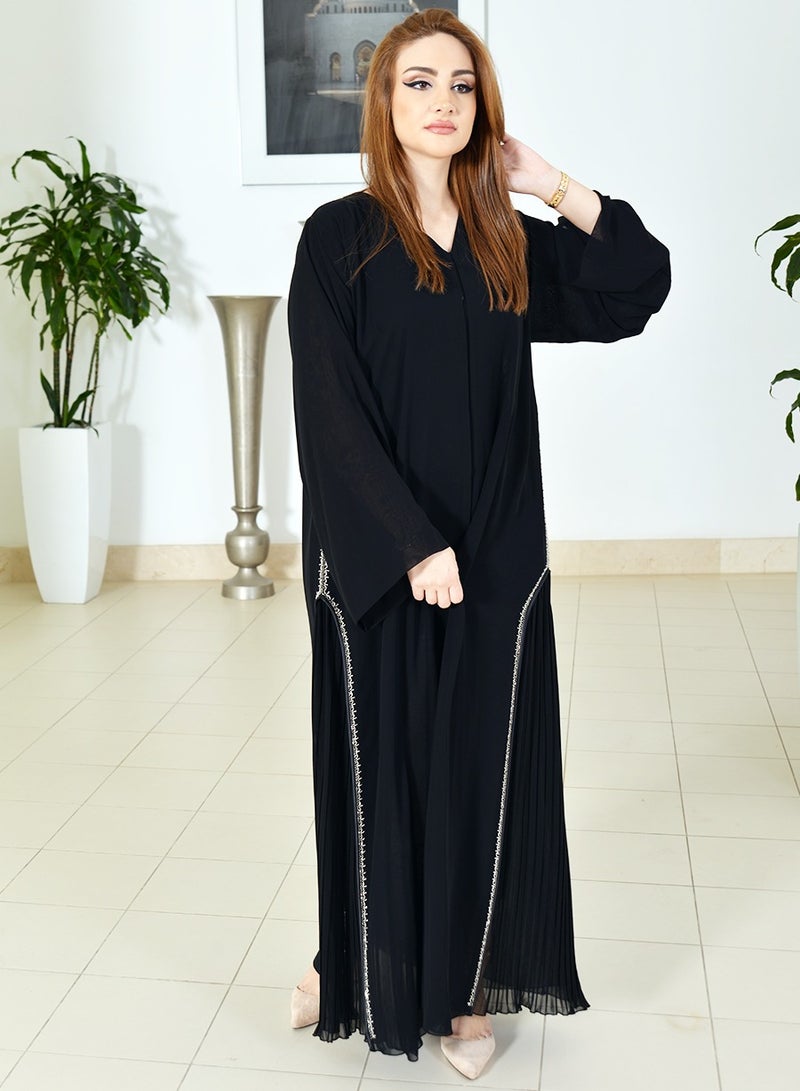 Beads Embellished Flared Chiffon Abaya