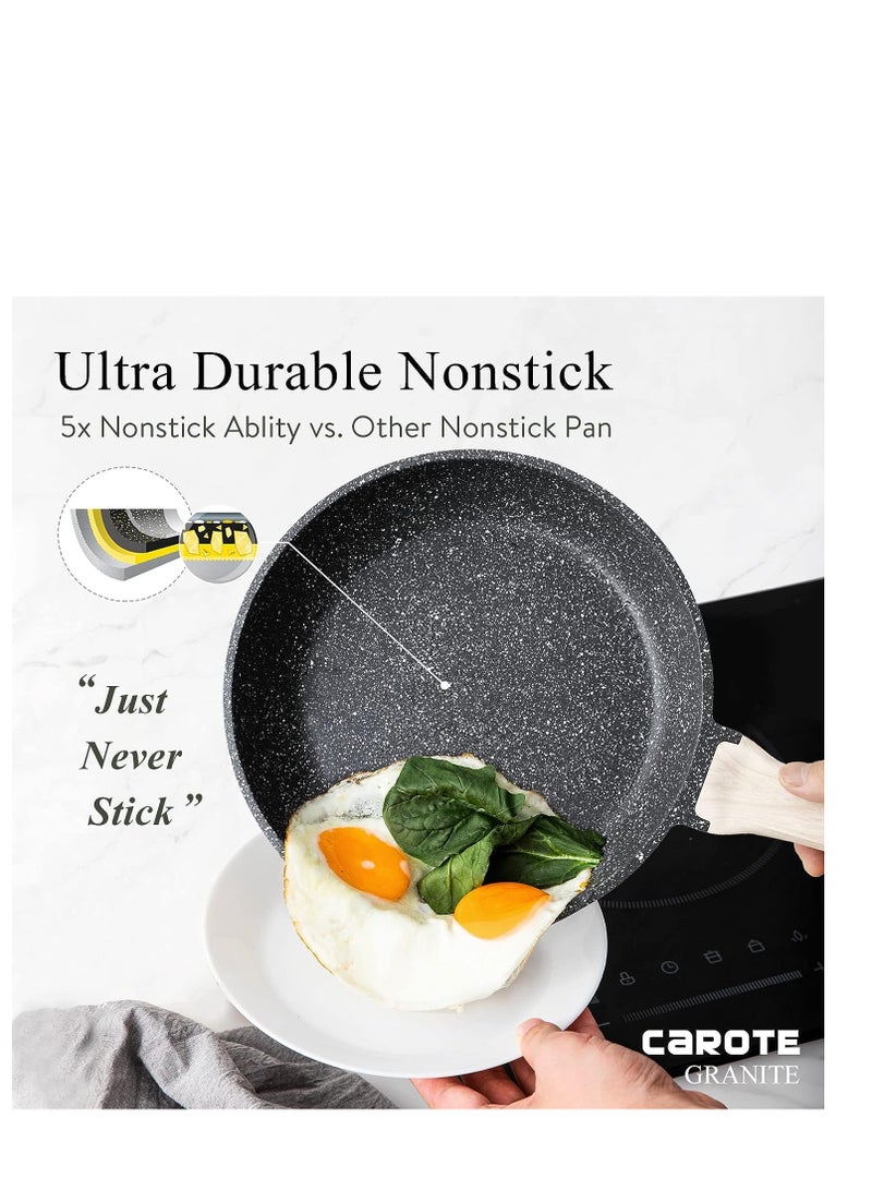 Carote nonstick frying pan skillet non stick granite fry pan egg pan omelet pans stone cookware chef's pan PFOA free induction compatible classic granite 8 inch