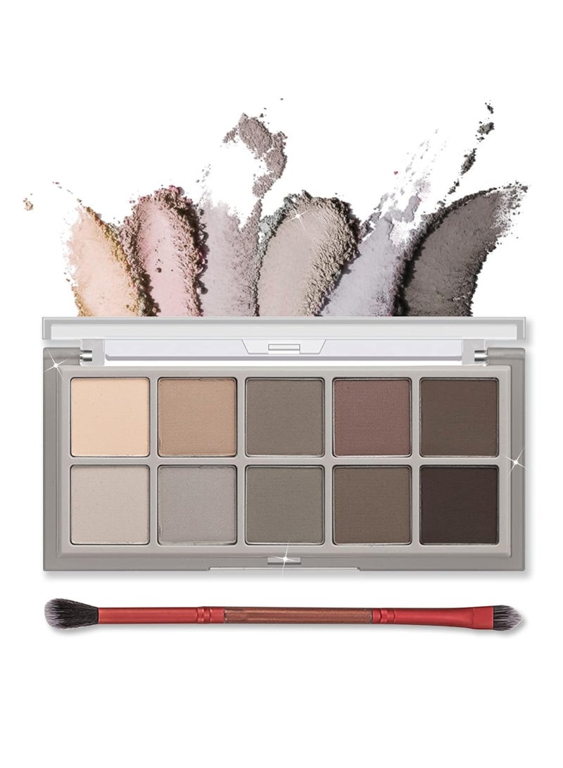 Erinde 10 Colors Matte Eyeshadow Palette, Grey Brown Eye Shadow Palette Makeup, Neutral Taupe Eye Makeup Pallet, Ultra-Blendable, Long Lasting Natural Nude Eyeshadow Pallete for Older Women, Cement