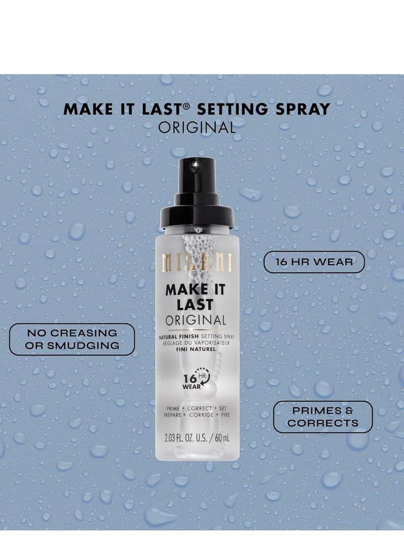 Milani Make It Last original natural finish 3-in-1 setting spray and primer Prime + Correct + Set makeup finishing spray long lasting makeup primer and spray 2.03 fl. oz.