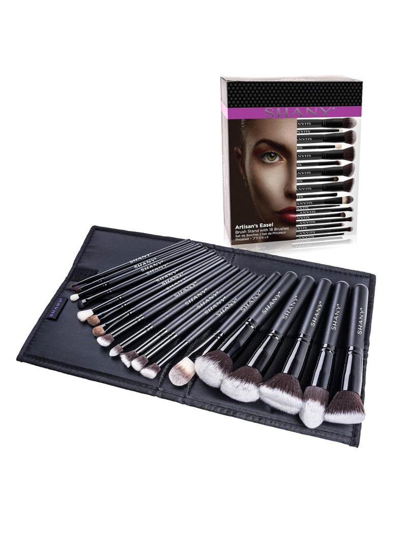 Shany makeup brushes artisan easel elite cosmetics make up brush set complete kabuki makeup brush set with standing convertible makeup brush holder storage 18 pcs