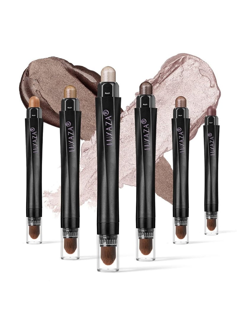 Luxaza 6 pcs cream brown neutral eyeshadow stick makeup sets metallic eye brightener stick pencil crayon B02 fall brown