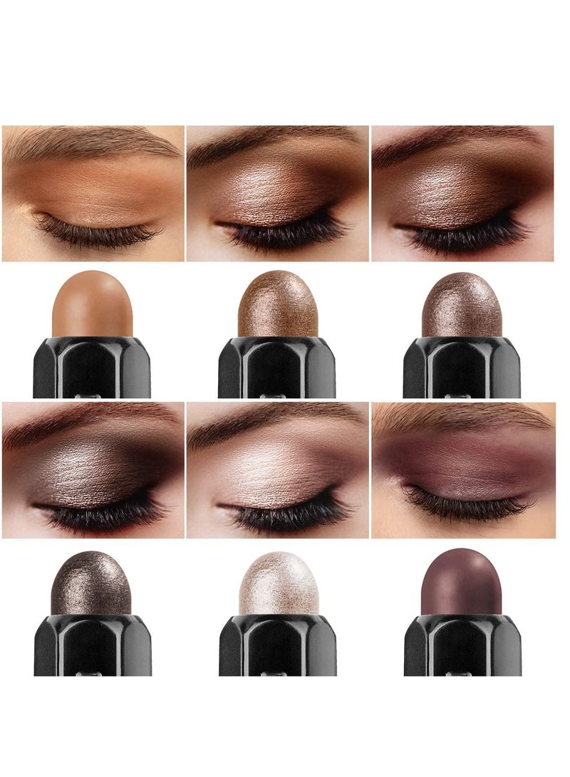 Luxaza 6 pcs cream brown neutral eyeshadow stick makeup sets metallic eye brightener stick pencil crayon B02 fall brown