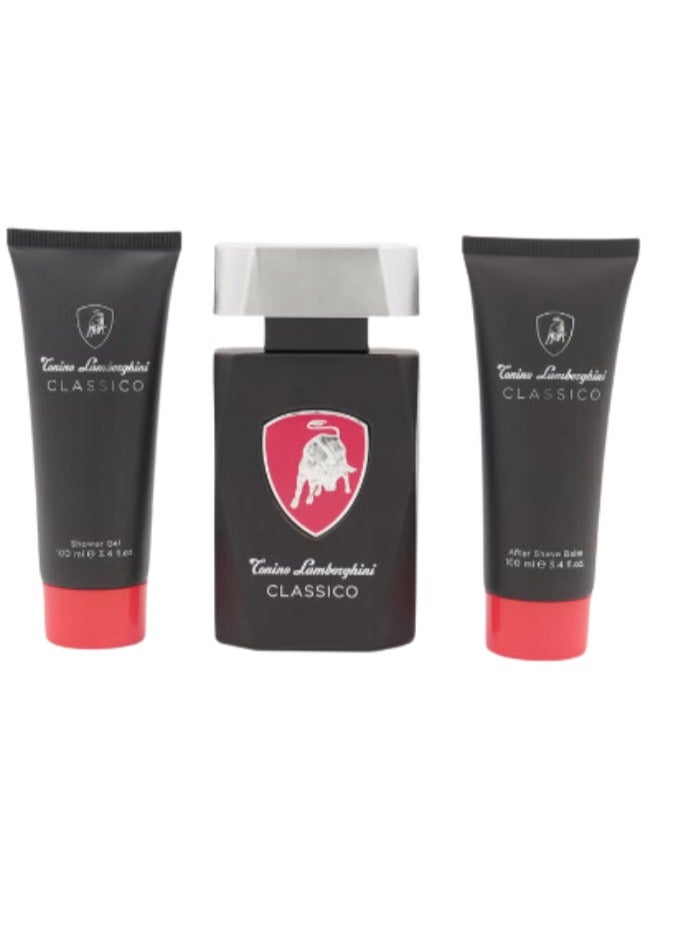 Tonino Lamborghini Classico Eau De Toilette 3 Piece Gift Set for Men 125ml