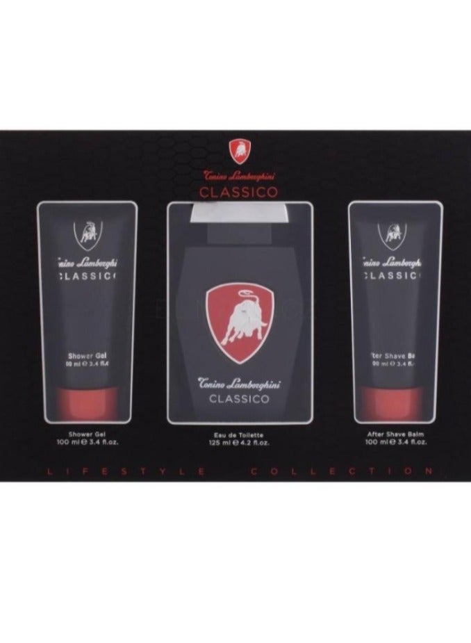 Tonino Lamborghini Classico Eau De Toilette 3 Piece Gift Set for Men 125ml