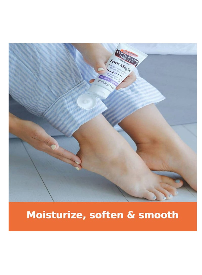 Palmer's Cocoa Butter Formula Foot Magic Moisturizing Foot Cream for Dry, Cracked Heels, Feet Moisturizer with Peppermint Oil & Vitamin E, 2.1 Ounces