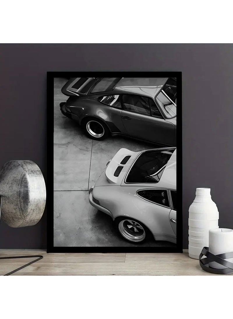 Two Cars Design Wall Poster with Black Frame, Wall Arts Home Décor Photo Frames, 40x55 cm by Spoil Your Wall