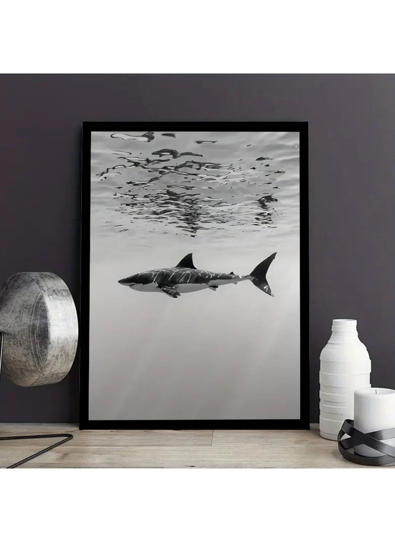 Shark Print Wall Poster with Black Frame, Wall Arts Home Décor Photo Frames, 40x55 cm by Spoil Your Wall