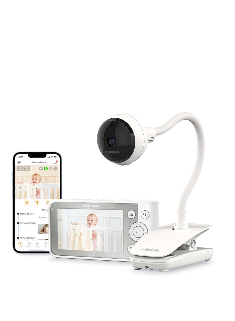 Chillax giraffe pro smart baby monitor wifi video baby monitor with full hd 1080p camera and 4.3” video parent unit privacy protection switch auto dimming led gooseneck 2 way audio night vision