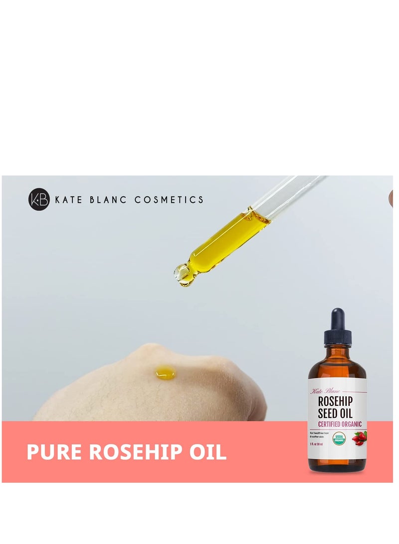 Kate Blanc Cosmetics rosehip oil for face & skin 1oz USDA organic rosehip seed oil for gua sha massage & dace oil 100% pure cold pressed rose hip oil for acne scars & facial oil