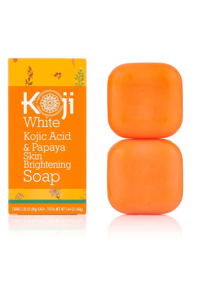 Koji White Kojic Acid & Papaya Skin Brightening Soap, Exfoliating Facial Bar, Radiant Skin, Rejuvenates, Moisturizer, Even Tone Cleansing Bar with Hyaluronic Acid, Vegan Soap, 2.82 oz (2 Bars)