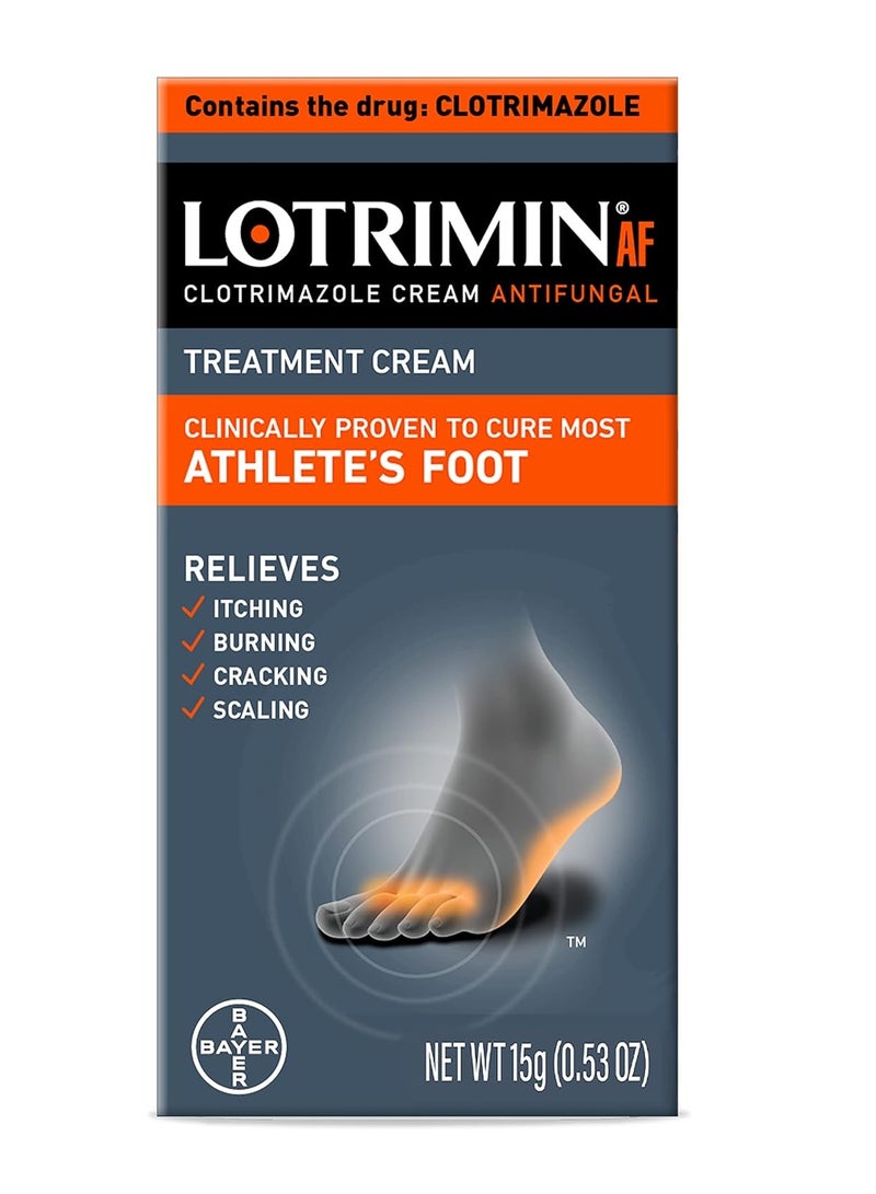 Lotrimin AF cream for athlete's foot clotrimazole 1% antifungal treatment clinically proven effective antifungal treatment of most AF jock itch and ringworm cream 15 grams Packaging may vary