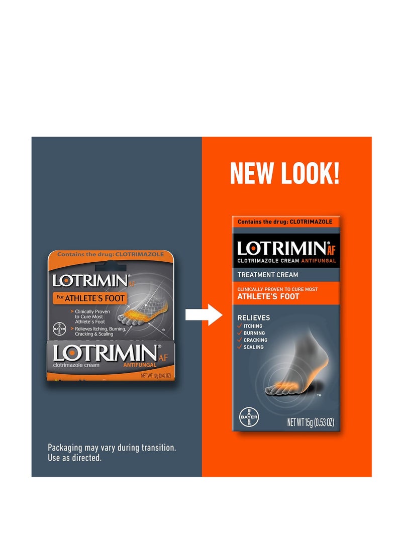 Lotrimin AF cream for athlete's foot clotrimazole 1% antifungal treatment clinically proven effective antifungal treatment of most AF jock itch and ringworm cream 15 grams Packaging may vary