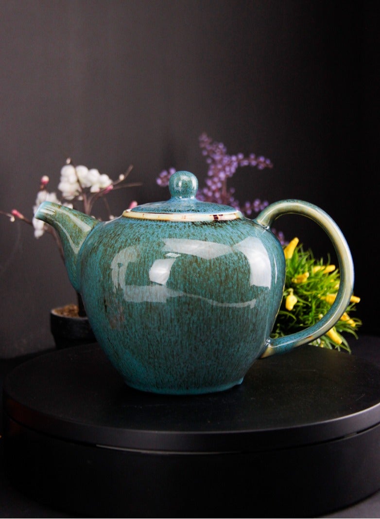 Porcelain BTQ Enus Teapot for Gift Home Tea Lovers Men Women 1.2L Blue