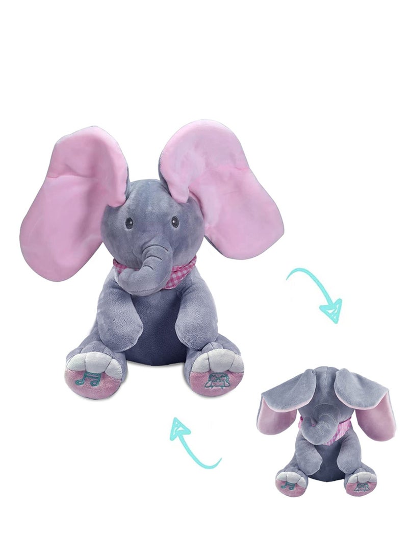 Elephant Plush Animal Plush Toy Hide and Seek Game Toy Singing Interactive Music Toy Movable Ears Hide and Seek Bear Doll Pink