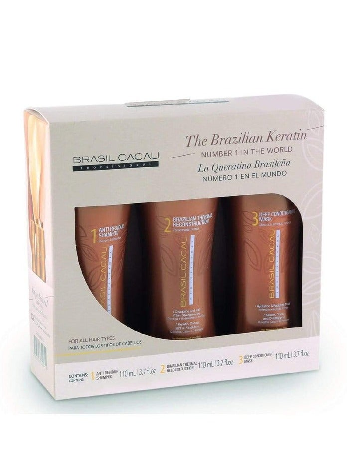 Cadiveu Brazilian Thermal Reconstruction Keratin Hair Care Kit, 330ml