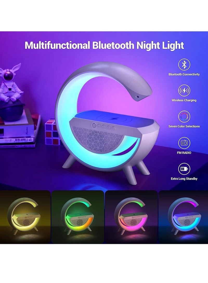 LED Ambient Lighting Night Light for Bedroom Rechargeable Bluetooth Speakers Table Lamp for Living Room Decor Battery Operated Dorm Bedside Lamps with 15W Wireless Charging (White) Child Gift