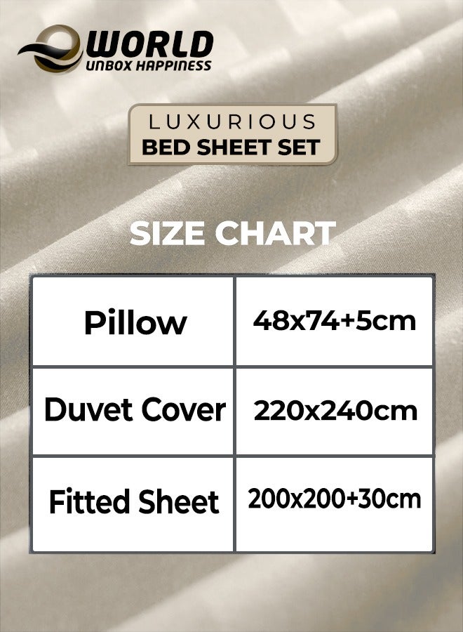 4-Piece Luxury King Size Cream Striped Bedding Set Includes 1 Duvet Cover (220x240cm), 1 Fitted Bed Sheet (200x200+30cm), and 2 Pillow Cases (48x74+5cm) for Ultimate Hotel-Inspired Sophistication