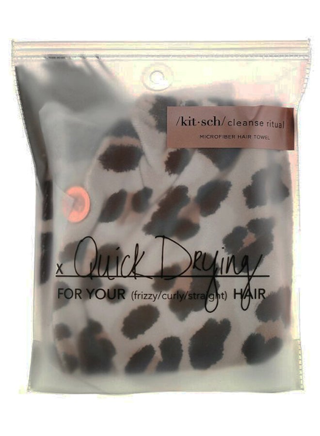 Leopard Pattern Quick Drying Hair Towel Black/Brown/Off White 21.6 x 17.8cm