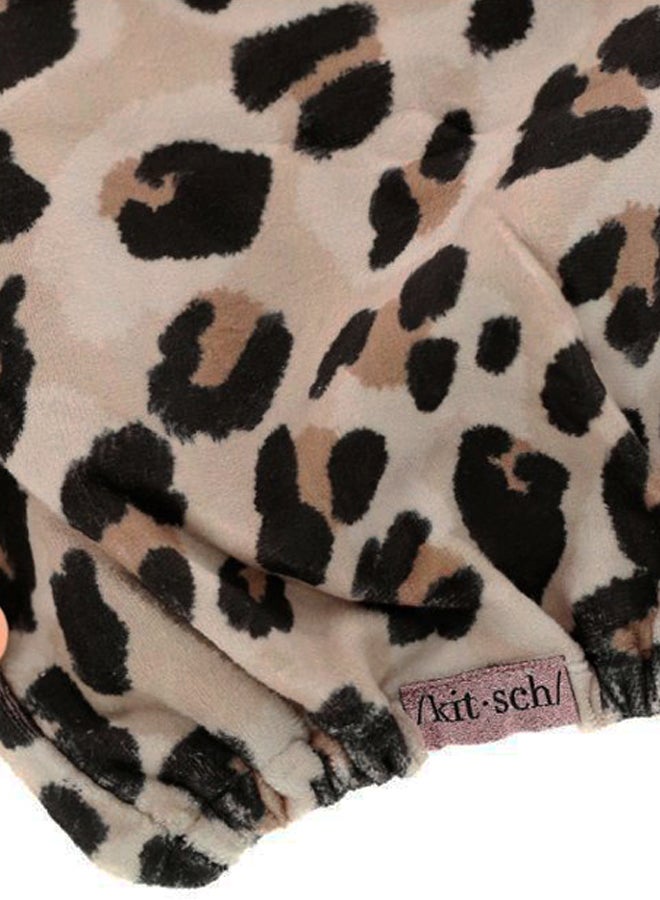 Leopard Pattern Quick Drying Hair Towel Black/Brown/Off White 21.6 x 17.8cm