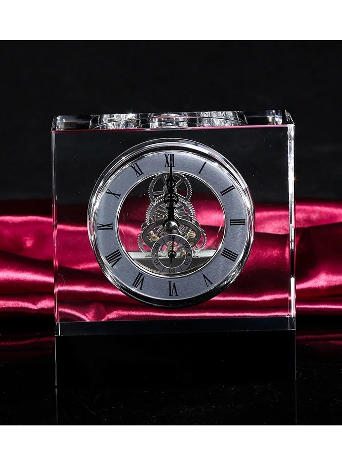 Transparent Mechanical Clock Crystal-Personalized Shelf Timepiece-Table clock- Service Award, Business Promotion and Wedding Present (Crystal Clock Square Shape(HD-67)