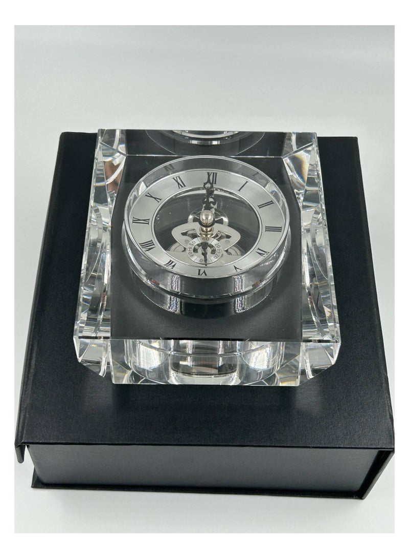 Transparent Mechanical Clock Crystal-Personalized Shelf Timepiece-Table clock- Service Award, Business Promotion and Wedding Present (Crystal Clock Square Shape(HD-67)