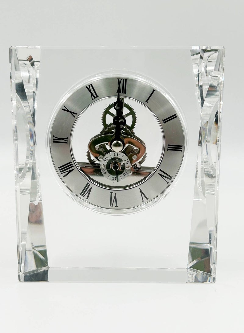 Transparent Mechanical Clock Crystal-Personalized Shelf Timepiece-Table clock- Service Award, Business Promotion and Wedding Present (Crystal Clock Square Shape(HD-67)