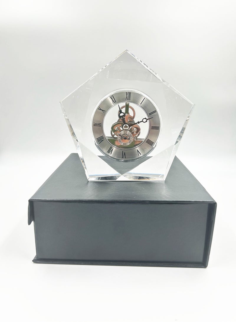Transparent Mechanical Clock Crystal-Personalized Shelf Timepiece-Table clock- Service Award, Wedding Present (Crystal Clock)(HD-68)