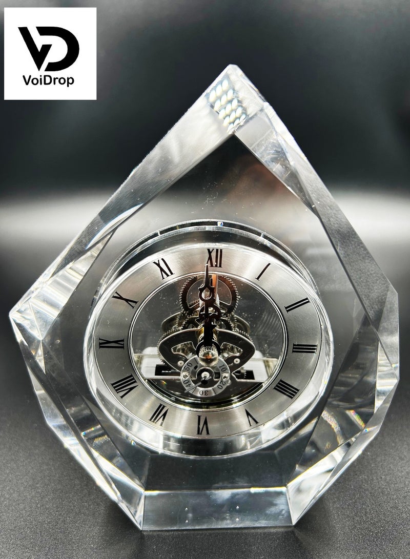 Transparent Mechanical Clock Crystal-Personalized Shelf Timepiece-Table clock- Service Award, Business Promotion and Wedding Present (Crystal Clock Triangle Shape(HD-68)