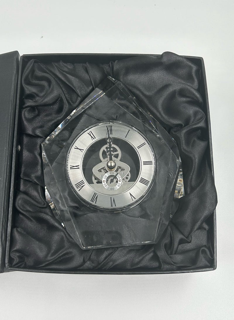 Transparent Mechanical Clock Crystal-Personalized Shelf Timepiece-Table clock- Service Award, Business Promotion and Wedding Present (Crystal Clock Triangle Shape(HD-68)