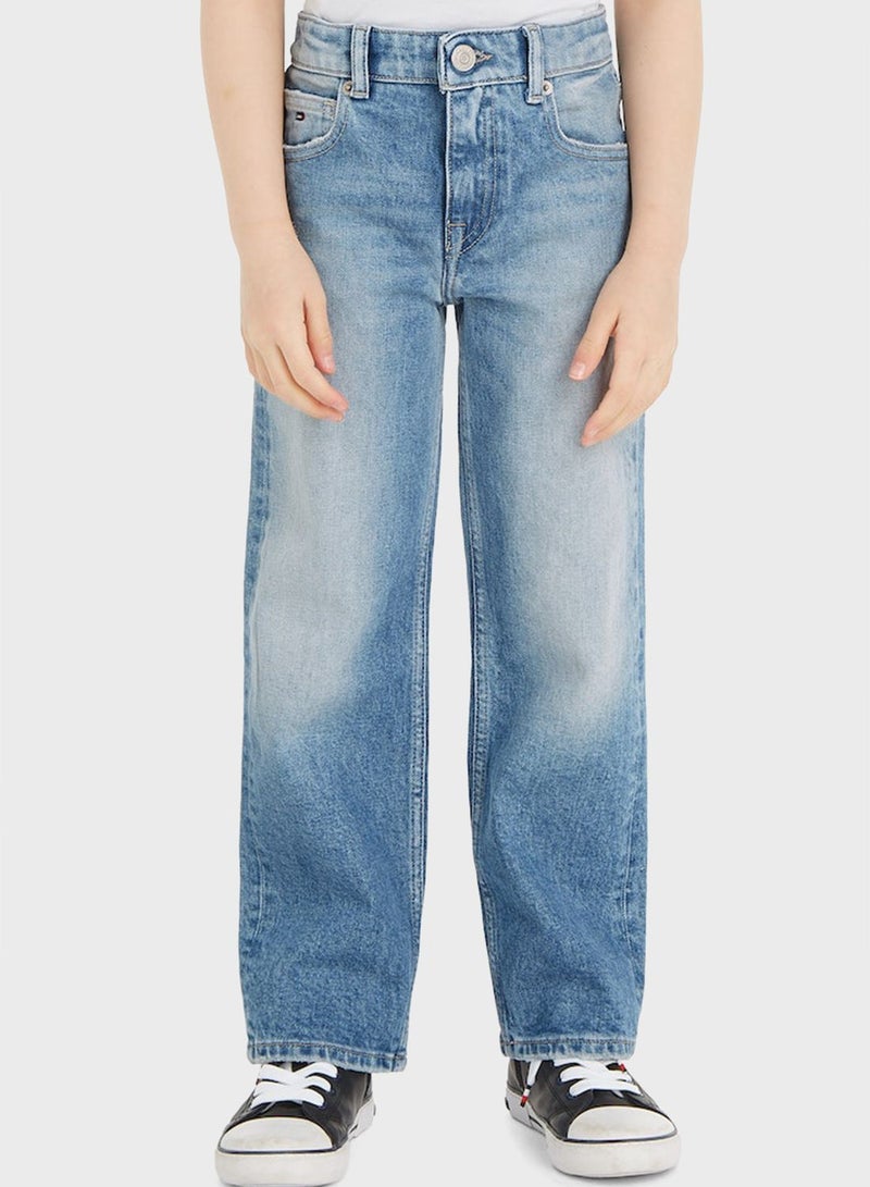 Kids Tapered Mid Wash Jeans