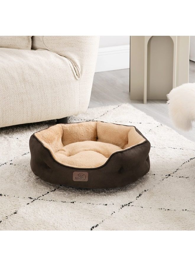 Dog Beds for Small Dogs - Round Cat Beds for Indoor Cats, Washable Pet Bed for Puppy and Kitten with Slip-Resistant Bottom, 25 Inches, Navy