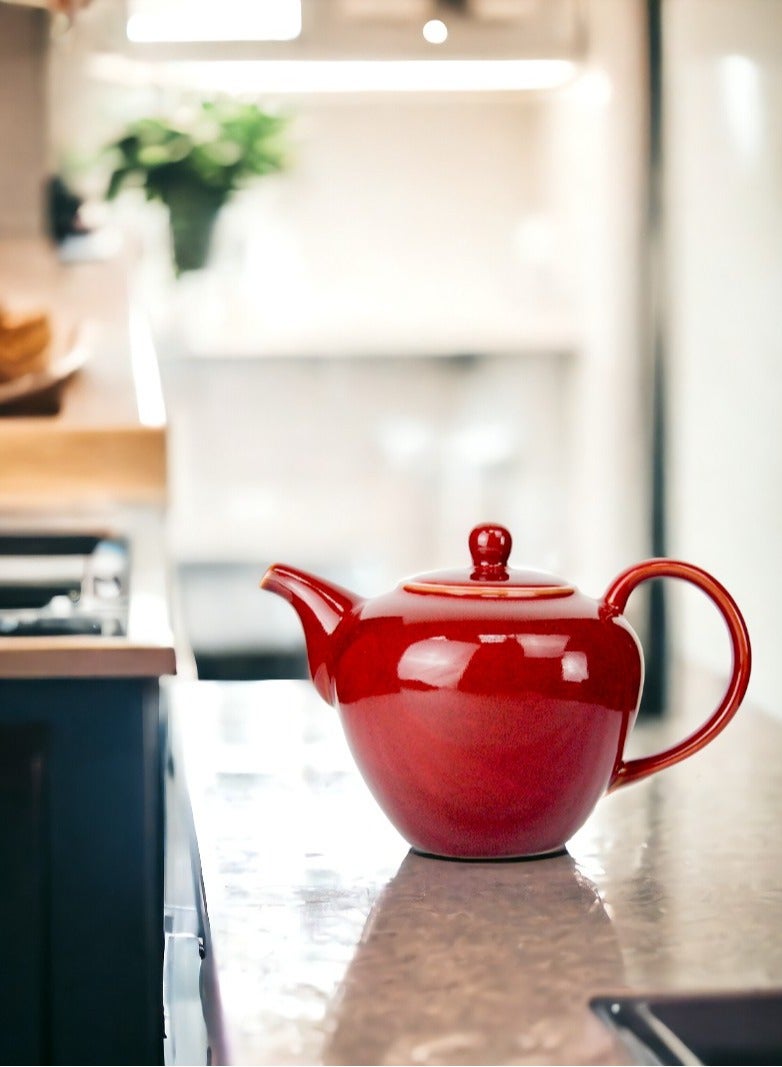 Porcelain BTQ Enus Teapot for Gift Home Tea Lovers Men Women 1.2L Red