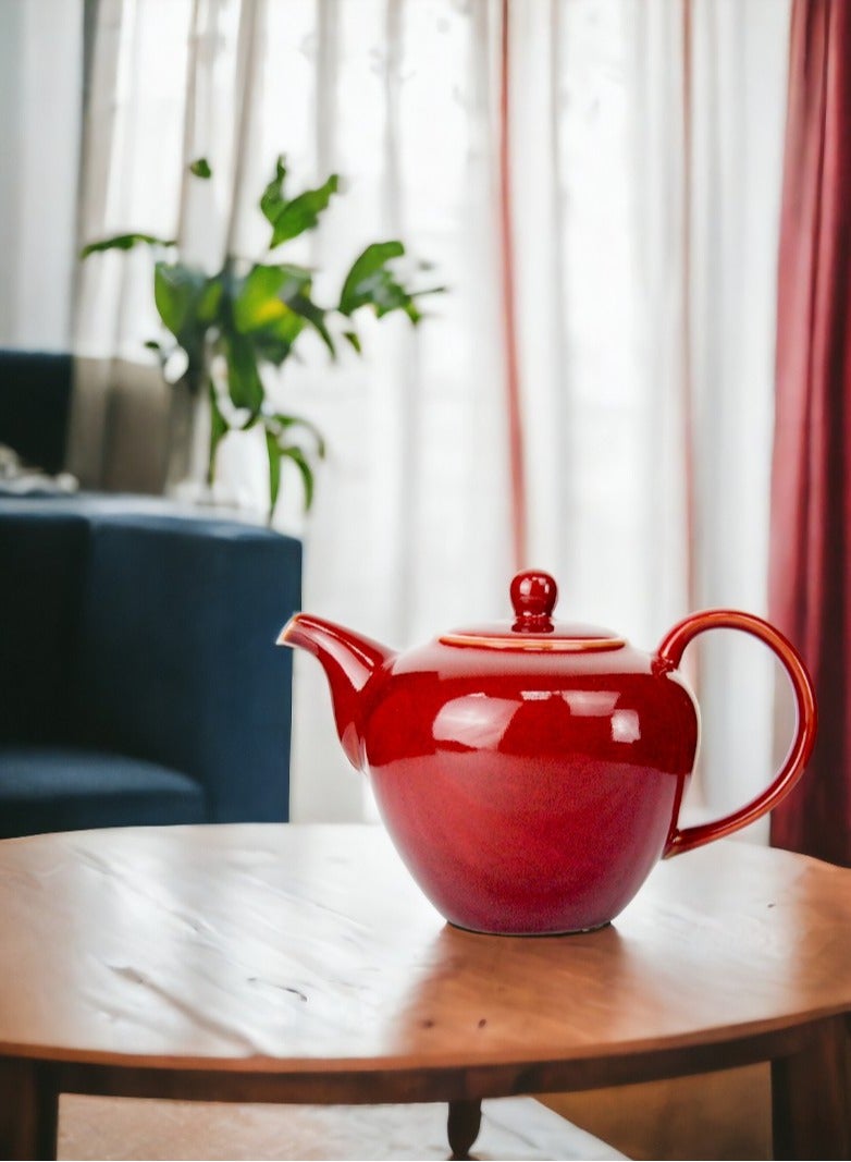 Porcelain BTQ Enus Teapot for Gift Home Tea Lovers Men Women 1.2L Red