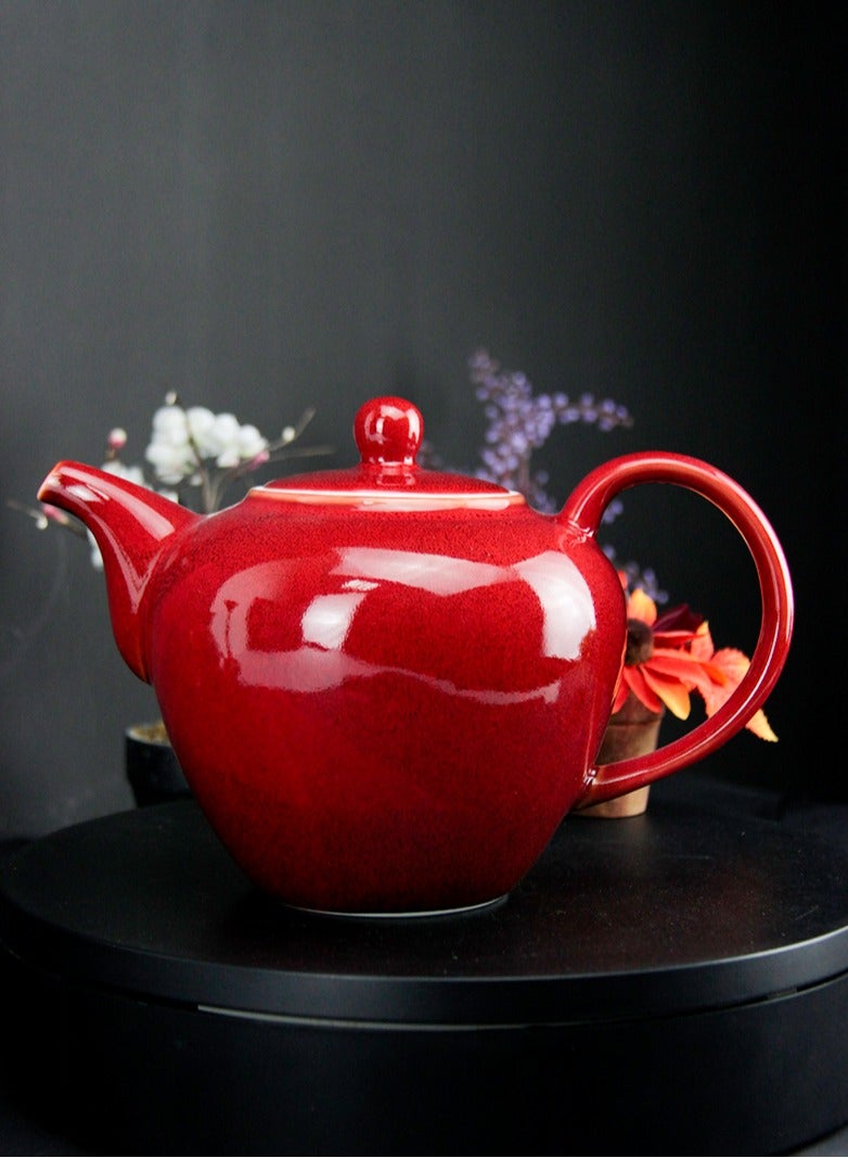 Porcelain BTQ Enus Teapot for Gift Home Tea Lovers Men Women 1.2L Red