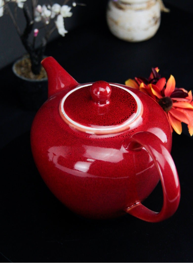 Porcelain BTQ Enus Teapot for Gift Home Tea Lovers Men Women 1.2L Red