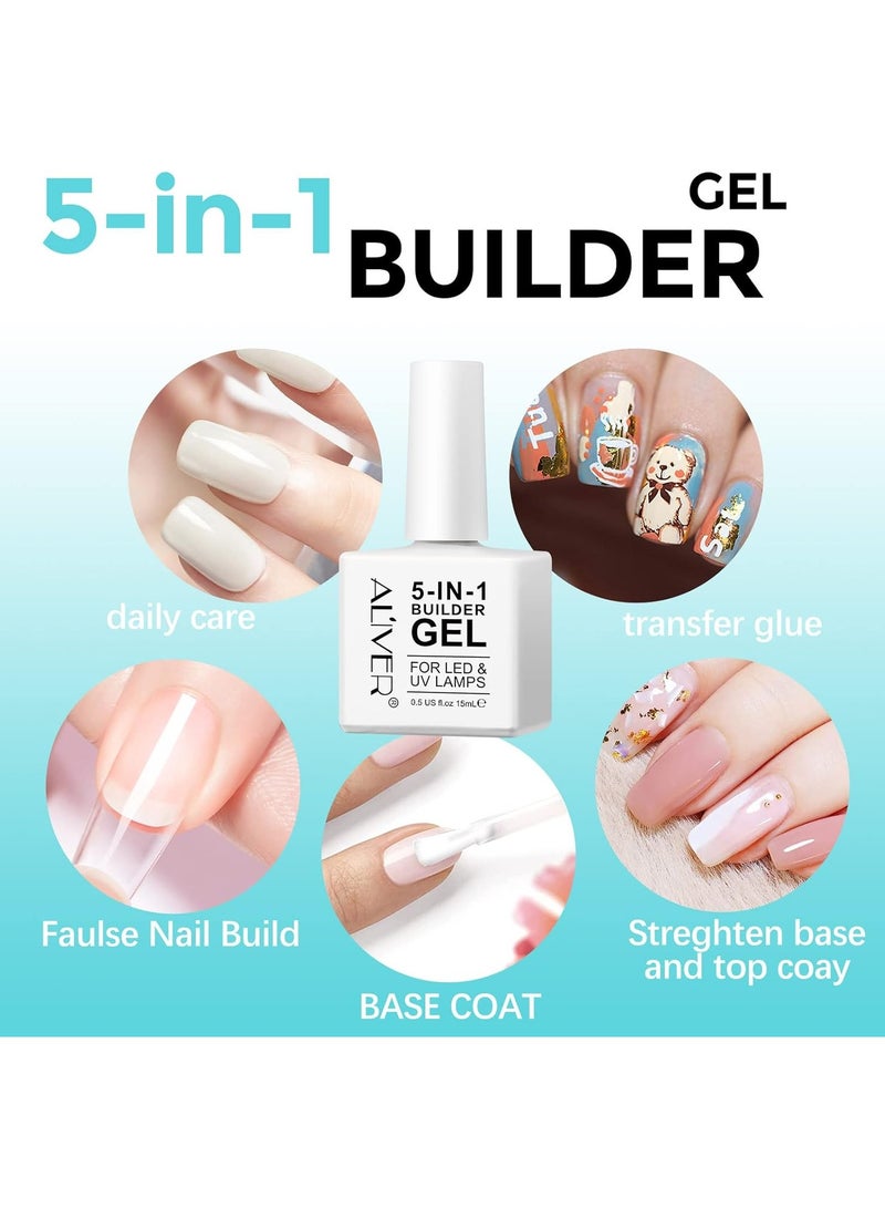 Aliver 5 in 1 Builder Nail Gel For LED & UV Lamps + Magic Remover Professional Nail Product Remover, In 3 mins Quickly Removes & Builder Gel For Nails Pink Clear Builder Nail Gel