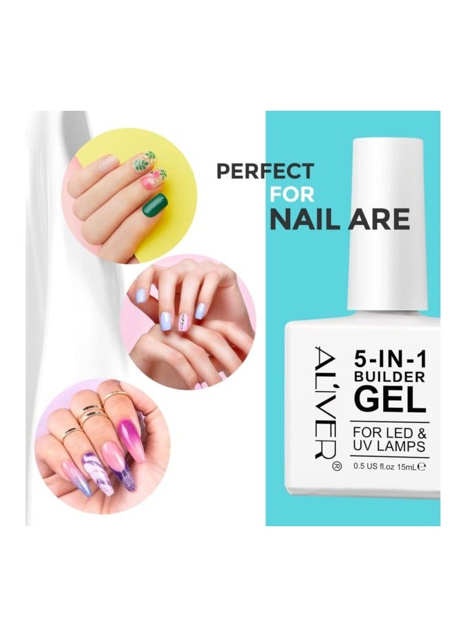 Aliver 5 in 1 Builder Nail Gel For LED & UV Lamps + Magic Remover Professional Nail Product Remover, In 3 mins Quickly Removes & Builder Gel For Nails Pink Clear Builder Nail Gel