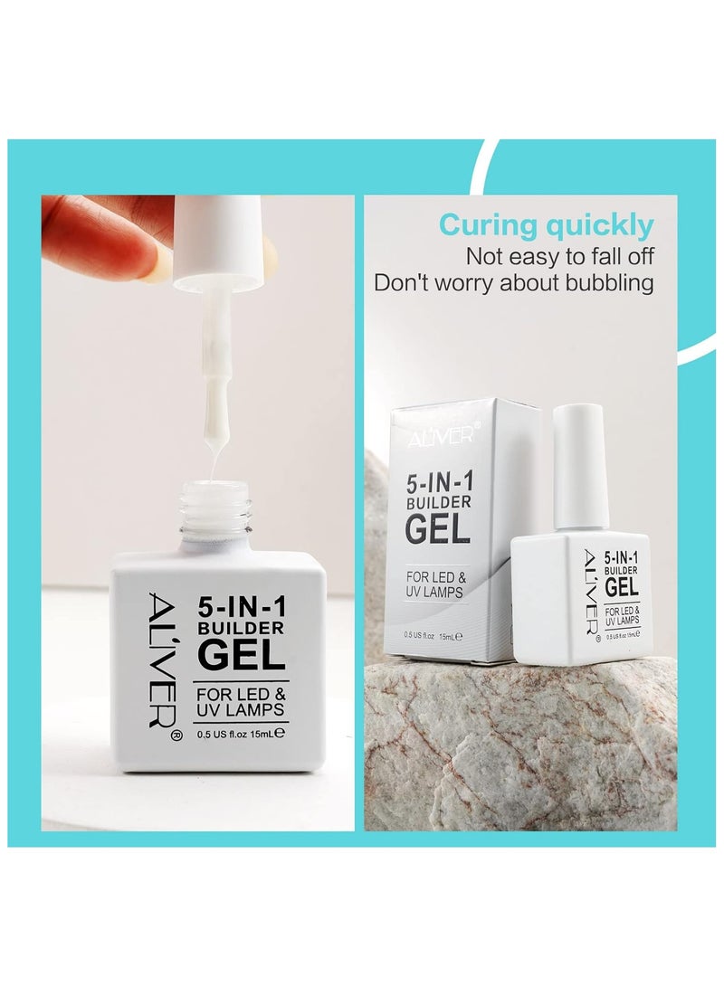 Aliver 5 in 1 Builder Nail Gel For LED & UV Lamps + Magic Remover Professional Nail Product Remover, In 3 mins Quickly Removes & Builder Gel For Nails Pink Clear Builder Nail Gel