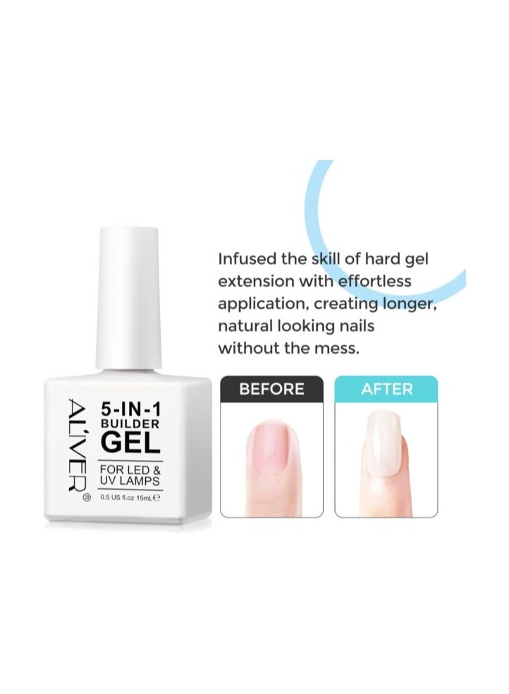 Aliver 5 in 1 Builder Nail Gel For LED & UV Lamps + Magic Remover Professional Nail Product Remover, In 3 mins Quickly Removes & Builder Gel For Nails Pink Clear Builder Nail Gel