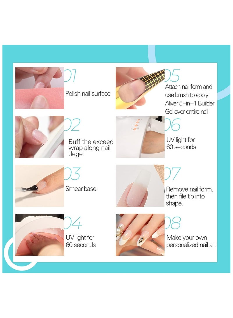 Aliver 5 in 1 Builder Nail Gel For LED & UV Lamps + Magic Remover Professional Nail Product Remover, In 3 mins Quickly Removes & Builder Gel For Nails Pink Clear Builder Nail Gel