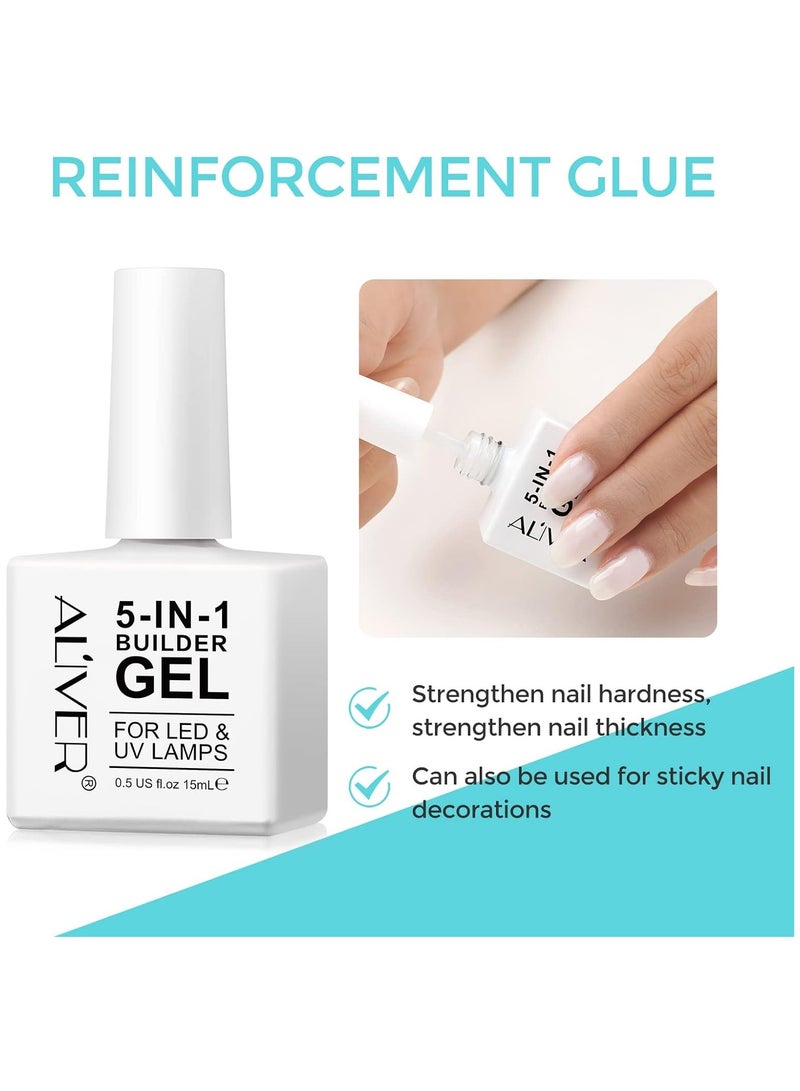 Aliver 5 in 1 Builder Nail Gel For LED & UV Lamps + Magic Remover Professional Nail Product Remover, In 3 mins Quickly Removes & Builder Gel For Nails Pink Clear Builder Nail Gel