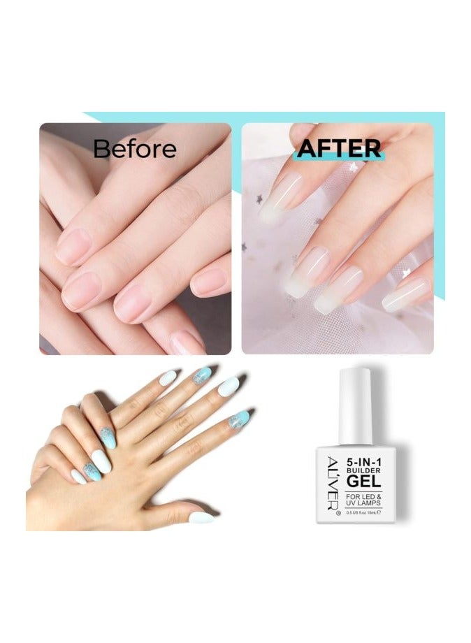 Aliver 5 in 1 Builder Nail Gel For LED & UV Lamps + Magic Remover Professional Nail Product Remover, In 3 mins Quickly Removes & Builder Gel For Nails Pink Clear Builder Nail Gel