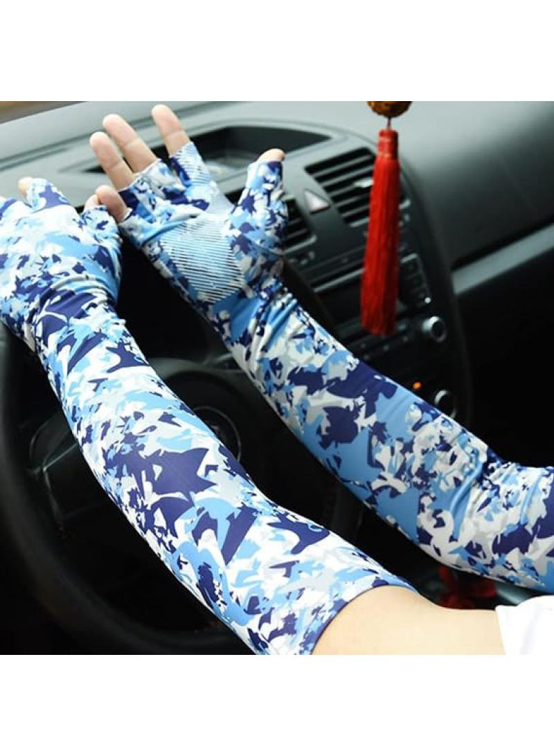 Five Finger Sunscreen Outdoor Riding Driving Anti Slip Cool Feeling Half Finger Ice Silk Sunscreen Gloves