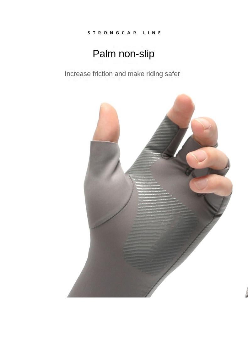 Five Finger Sunscreen Outdoor Riding Driving Anti Slip Cool Feeling Half Finger Ice Silk Sunscreen Gloves